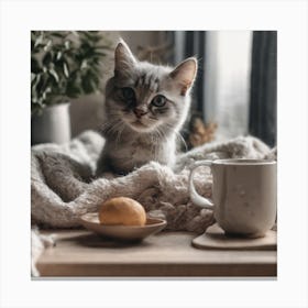 Cat On A Table Canvas Print