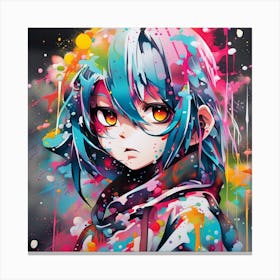 Anime Girl With Paint Splatters Canvas Print