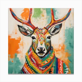 Yuletide Gaze: A Fauvist Reindeer Portrait Canvas Print