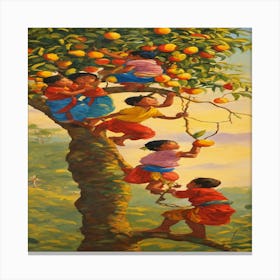 Children climbing a tree Canvas Print