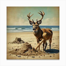 Deer On The Beach 1 Canvas Print