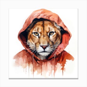 Watercolour Cartoon Cougar In A Hoodie 1 Canvas Print