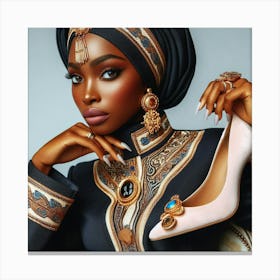 Black Woman Embroidery Canvas Print