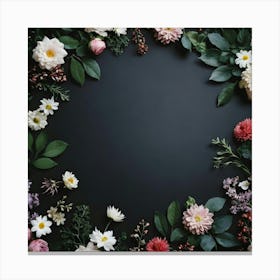 Floral Frame On Black Background 2 Canvas Print