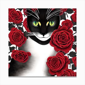 Cat And Roses Canvas Print