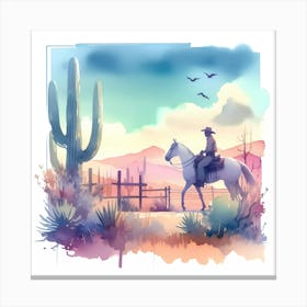 Watercolor Cowboy In The Desert 2 Canvas Print