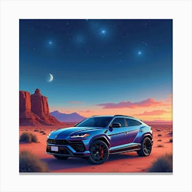 Lamborghini Urus With A Watercolor Starry Night Desert View 1 Canvas Print