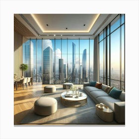 Living Room With City View 1 Canvas Print