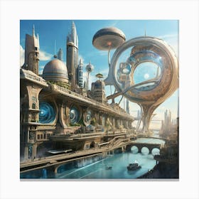 Futuristic City paintings art print 1 Canvas Print