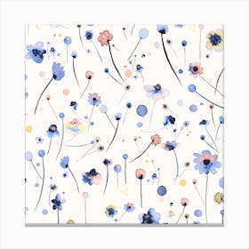 Blue Soft Flowers Square Canvas Print