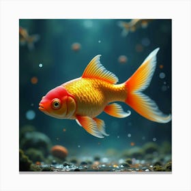 A Fantastical Goldfish With Shimmering, Geometric Scales Swimming In A Magical, Iridescent Pool Canvas Print