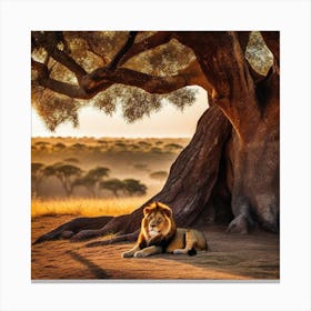 Lion Under The Tree 21 Canvas Print