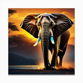 Elephant At Sunset 1 Canvas Print