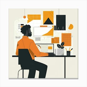 Illustration Of A Man Working At His Desk 1 Canvas Print