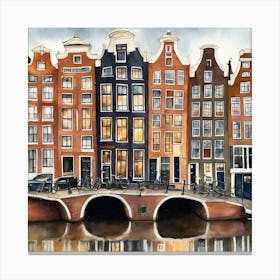 Amsterdam Houses Watercolour (8) Canvas Print