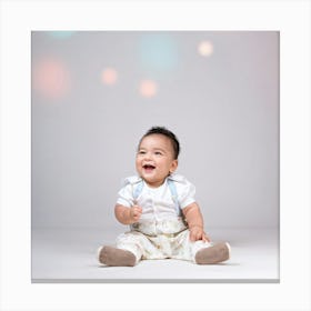 Beaming Infant Grinning Widely Seated In A Softly Lit Studio Space Pastel Colored Backdrop Offers (5) Canvas Print