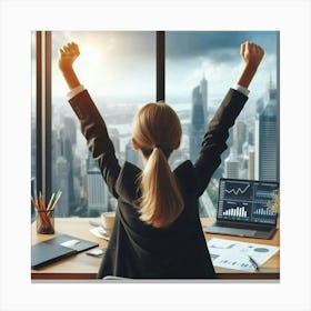 Business Woman Celebrating Success Canvas Print