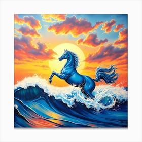 Blue Horse In The Ocean Canvas Print