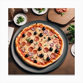 Pizza On A Wooden Table 2 Canvas Print
