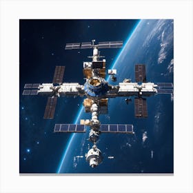 Blue Space Station In Space From Top (7) Canvas Print