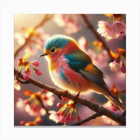 Colorful Bird In Cherry Blossoms Canvas Print