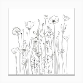 Hand Drawn Wildflowers Line Art 9 Canvas Print