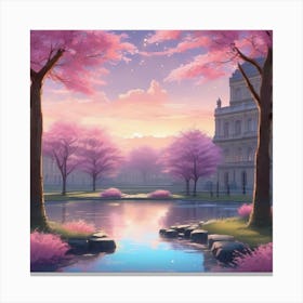 Pink Cherry Blossoms Spirit of Bob Ross Soft Expressions Landscape Canvas Print