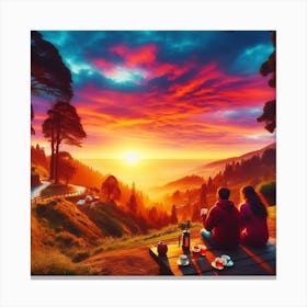Couple Enjoying Sunset 1 Canvas Print