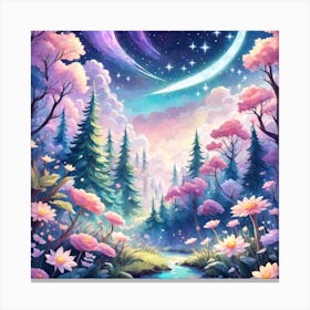 A Fantasy Forest With Twinkling Stars In Pastel Tone Square Composition 135 Canvas Print