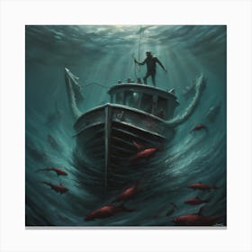 Fisherman In A Boat Canvas Print