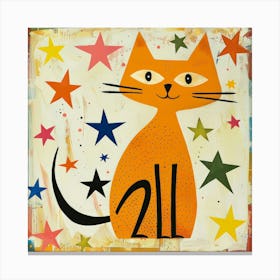 Orange Cat With Stars 2 Canvas Print