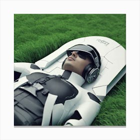 Futuristic Man Laying In Grass Canvas Print