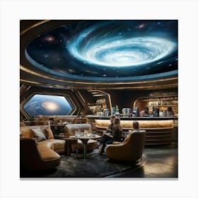 Nordic Style Interior Of A Coffee Shop Nestled In The Galley Of A Spaceship Large Viewport Revealin Canvas Print