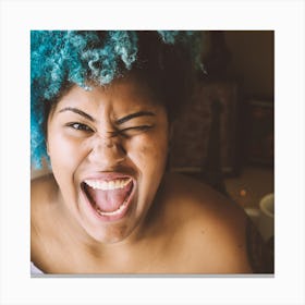 Laughing Woman With Blue Hair Canvas Print