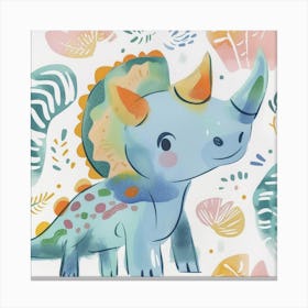 Cute Muted Pastels Triceratops Dinosaur 2 Canvas Print