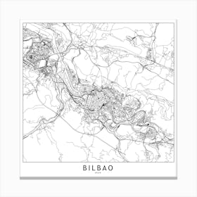 Bilbao White Map Square Canvas Print