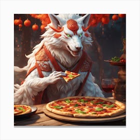 Amaterasu Eating Pizza Canvas Print