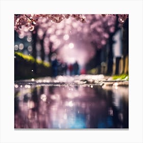 Puddles and Raindrops on Cherry Tree Avenue Canvas Print