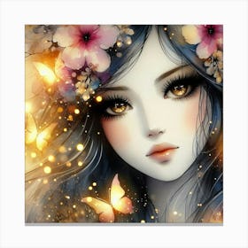 Beautiful Girl With Butterflies 2 Canvas Print
