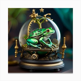 Frog In A Glass Ball steampunk snow globe Canvas Print