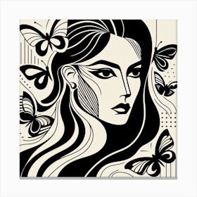Woman With Butterflies Abstract Canvas Print