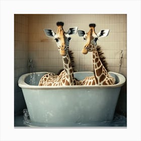 Giraffes In The Bath Canvas Print