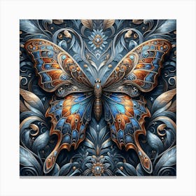 Ornate Metallic Butterfly - Blue & Amber Canvas Print