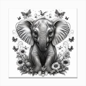 Elephant With Butterflies Canvas Print