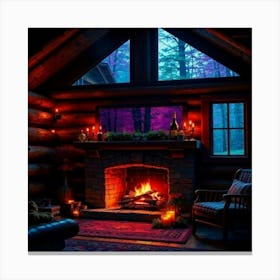 Log Cabin Fireplace Stampe su tela