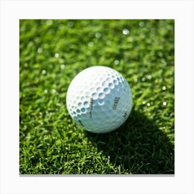 Golf Ball Positioned Center Frame On A Lush Green Fairway Morning Dew Clinging To The Textured Surf (3) Stampe su tela