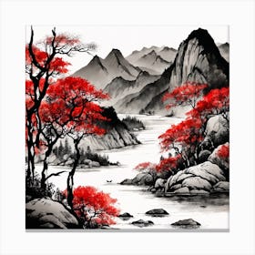 Chinese Landscape Mountains Ink Painting (2) 2 Canvas Print