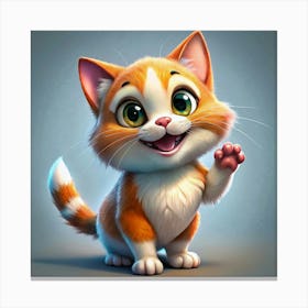 Cute Cartoon Cat Waving Canvas Print