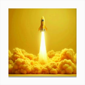 A bright yellow rocket launching into a bright yellow sky, leaving a trail of yellow smoke behind it Canvas Print
