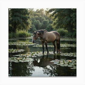 Horse In Lily Pond 1 Canvas Print